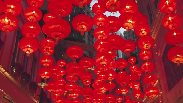 Chinese new year red paper latern decoration in Hong Kong city.