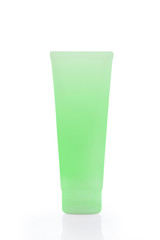 Green lotion bottle, isolated on white background with clipping path.