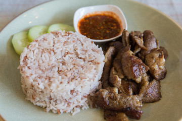 Charcoal boiled pork neck with rice
