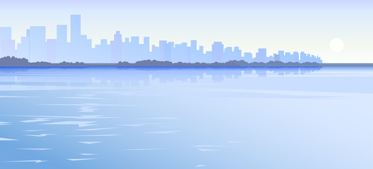 Vector city water background blue