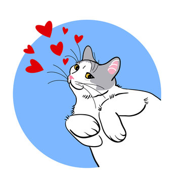 Vector cat illustration hearts