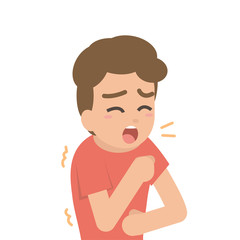young man coughing, sickness allergy concept, Vector flat illustration.