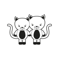 sketch silhouette monochrome caricature couple cute animal cats vector illustration