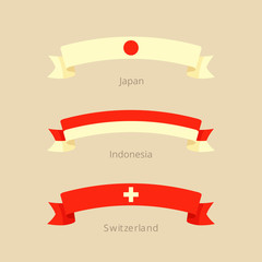 Ribbon with flag of Japan, Indonesia and Switzerland.