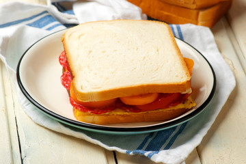 Omelet salami  sandwich