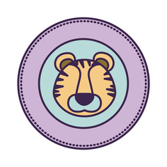 white background with color circular frame decorative and faceless tiger animal vector illustration