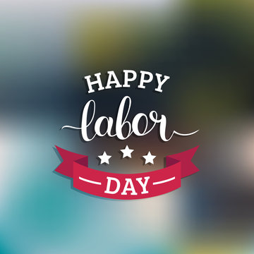 Vector Happy Labor Day card. National USA holiday illustration with ribbon and stars. Festive banner with hand lettering