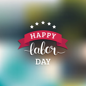 Vector Happy Labor Day card. National USA holiday illustration with ribbon and stars. Festive banner with hand lettering