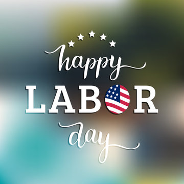 Vector Happy Labor Day card. National american holiday illustration with USA flag. Festive poster with hand lettering.