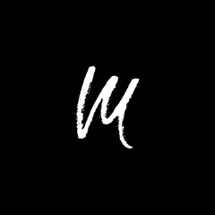 Letter M. Handwritten by dry brush. Rough strokes font. Vector illustration. Grunge style elegant lettering