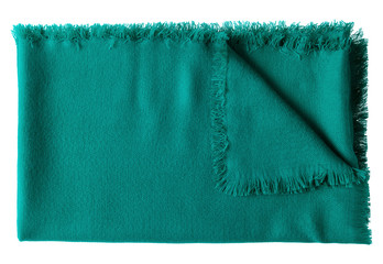 Dark sea color jade folded wool shawl blanket isolated on white