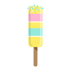 Yellow, Pink And Blue Ice-Cream Bar On A Stick, Colorful Popsicle Isolated Cartoon Object