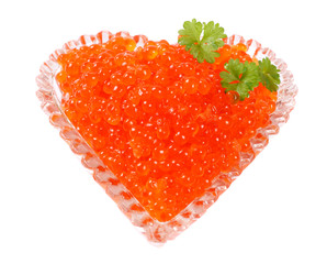 Red caviar isolated on a white background. Macro.