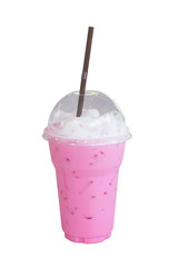 Ice pink mild sweet drink isolated on white background. This has clipping path.