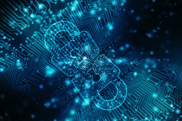 2d illustration Safety concept: Closed Padlock on digital background