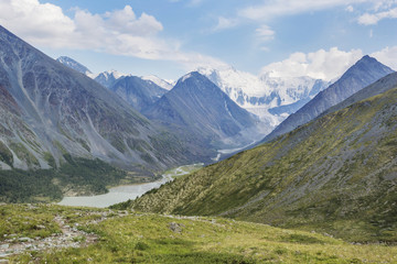 Lake Akkem and Beluha Mountain from the pass Karatyurek