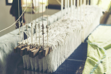 old weaving loom - closeup - photo, vintage filter image