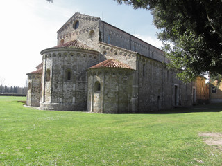 Fototapeta na wymiar Roman Catholic basilica church of San Pietro Apostolo situated near Pisa at San Piero a Grado, Tuscany Italy