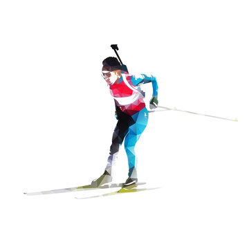 Biathlon skier, abstract vector geometric silhouette