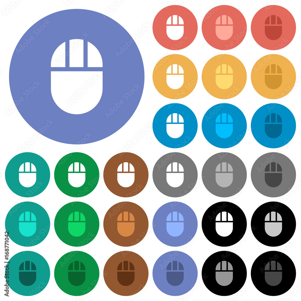Poster three buttoned computer mouse round flat multi colored icons
