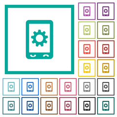 Mobile settings flat color icons with quadrant frames