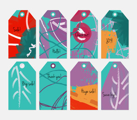 Floral seasonal with scribbles green red purple tag set