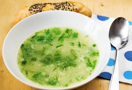 Vegetable soup with green onion.