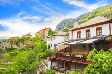 Fototapeta na wymiar Beautiful views of the Brankovac Historic District of Mostar in Bosnia and Herzegovina