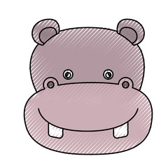 color crayon silhouette caricature face hippopotamus cute animal vector illustration