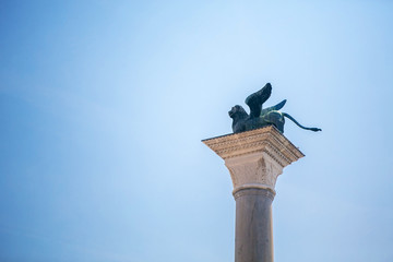 Italy, Venice. Column with a lion in St. Mark's Square