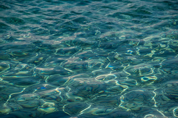 Fototapeta na wymiar Water Blue Reflection and fishes in Montenegro