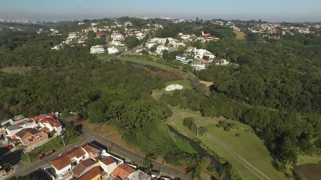 Aerial view public park in Curitiba, Parana, Brazil. Tingui Park. July, 2017. 