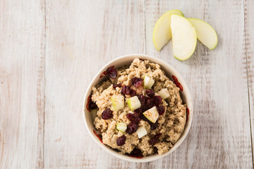 Oatmeal Breakfast Cereal With Apples and Cranberries From Above