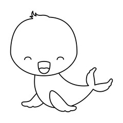 Fototapeta premium sketch silhouette of kawaii caricature cute seal aquatic animal