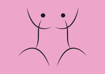 Two dancing people . Simple vector illustration . Pink background .