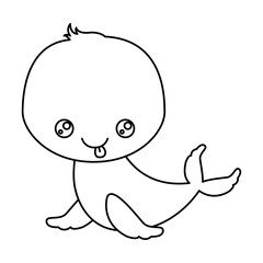 sketch silhouette of kawaii caricature cute expression and tongue out of seal aquatic animal