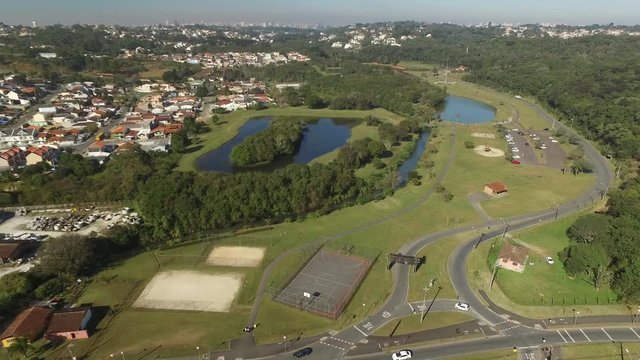 Aerial view public park in Curitiba, Parana, Brazil. Tingui Park. July, 2017. 