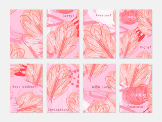 Rough textured strokes floral sketch pink