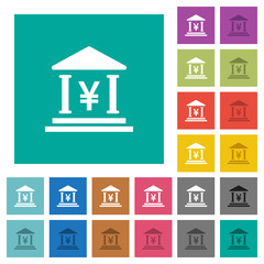 Yen bank office square flat multi colored icons