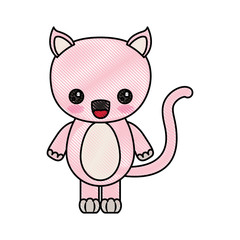 Obraz premium color crayon silhouette of kawaii caricature cute surprised expression of cat animal