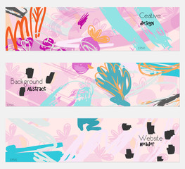 Roughly sketched leaves pink banner set