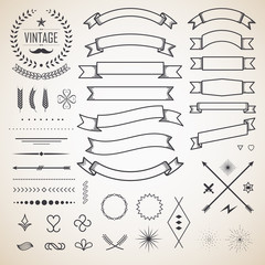 Retro vintage label and ribbon. Design elements. Vector illustration.