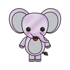 color crayon silhouette of kawaii caricature cute happiness expression of elephant animal