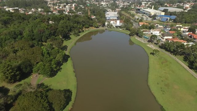 Aerial view public park in Curitiba, Parana, Brazil. Tingui Park. July, 2017. 