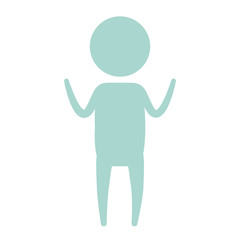 color blue pictogram silhouette boy standing with hands up