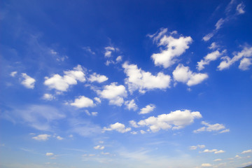 Blue sky background with white clouds.