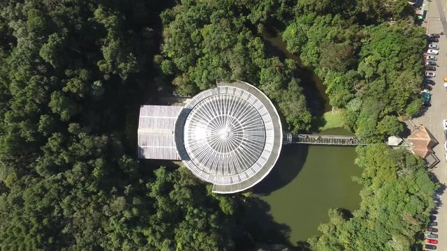 Aerial view Opera de Arame, culture and nature in the same place, traditional tourist spot in the city of Curitiba, state of Parana, Brazil, July, 2017.
