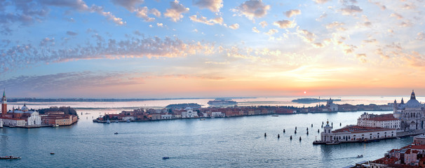 Venice city (Italy) sunset view. Panorama.