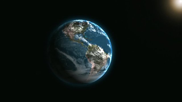 A view to the Earth from space. 3D Animation. 3D Animation. Data: NASA/JPL.