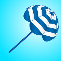 Vector illustration of a beach blue and white umbrella  on a blue background